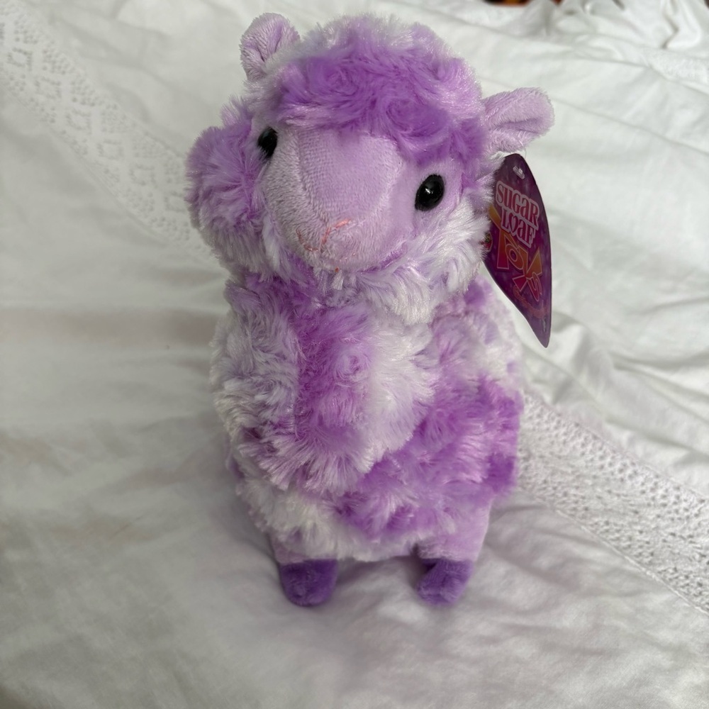 Kellytoy Llama Plush purple curly hair Stuffed Toy alpaca tilted head